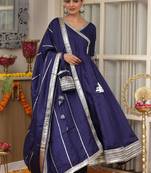 Blue plain chanderi silk anarkali
