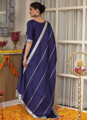 Blue plain chanderi silk anarkali 5