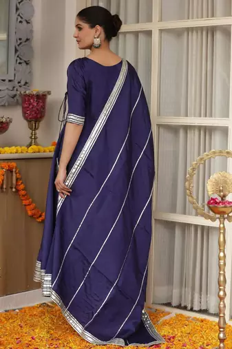 Blue plain chanderi silk anarkali