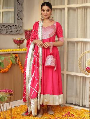 Pink embroidered cotton anarkali 1