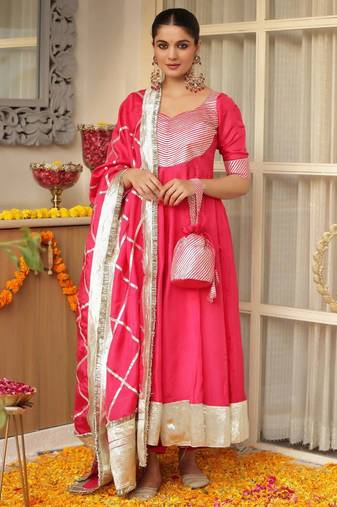 Pink embroidered cotton anarkali