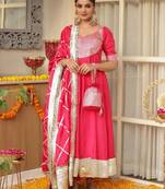 Pink embroidered cotton anarkali