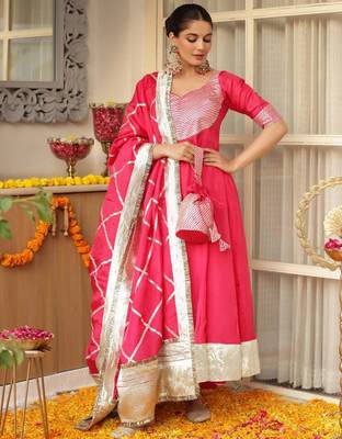 Pink embroidered cotton anarkali 2