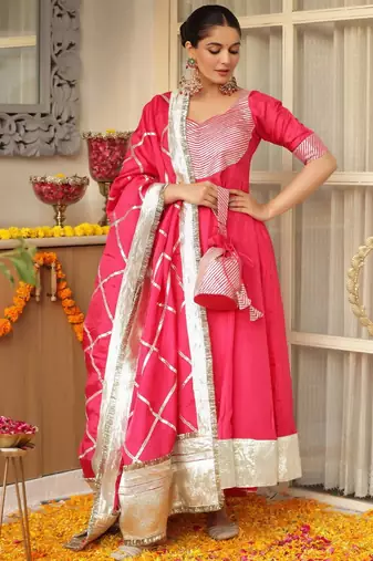 Pink embroidered cotton anarkali