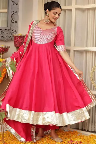 Pink embroidered cotton anarkali