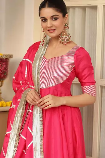 Pink embroidered cotton anarkali