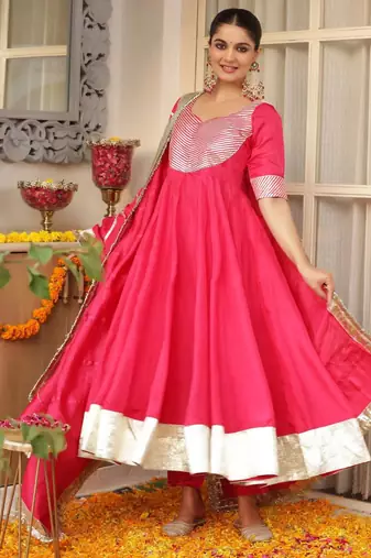 Pink embroidered cotton anarkali