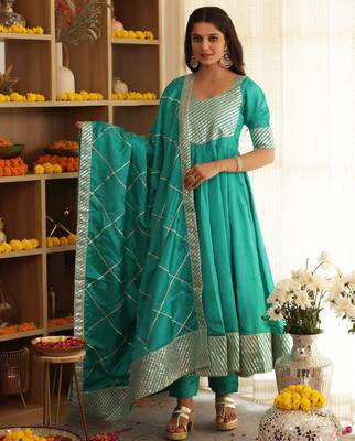 Green embroidered silk anarkali 1