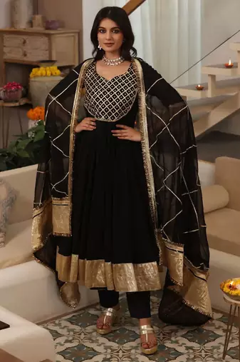 Black embroidered muslin anarkali