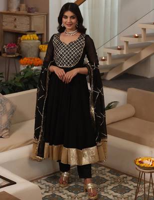 Black embroidered muslin anarkali 1