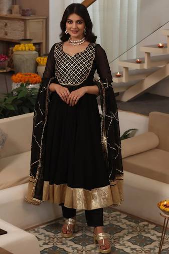 Black embroidered muslin anarkali