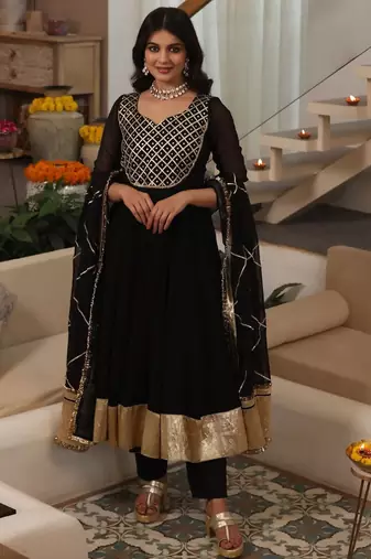 Black embroidered muslin anarkali