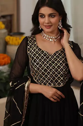 Black embroidered muslin anarkali