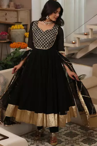 Black embroidered muslin anarkali