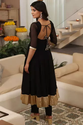 Black embroidered muslin anarkali