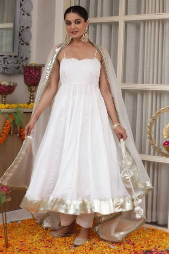 White plain georgette anarkali