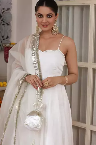 White plain georgette anarkali