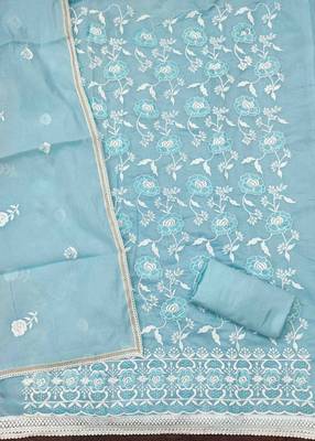 Women's sky blue embroidered dress material 5