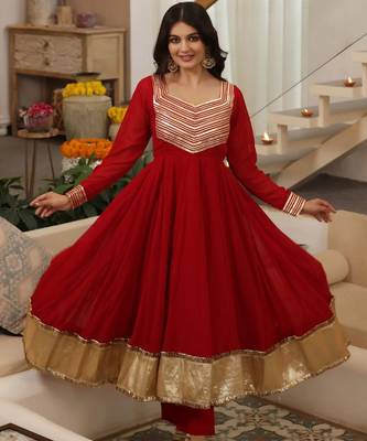 Red embroidered georgette anarkali 2