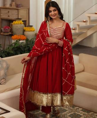 Red embroidered georgette anarkali 1