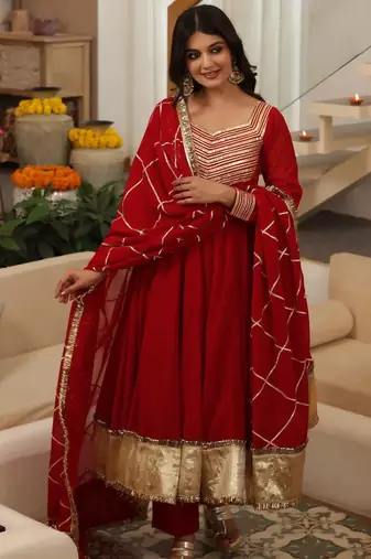 Red embroidered georgette anarkali