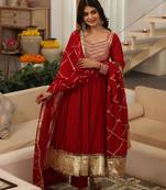 Red embroidered georgette anarkali