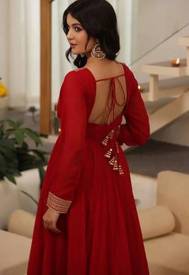 Red embroidered georgette anarkali 3