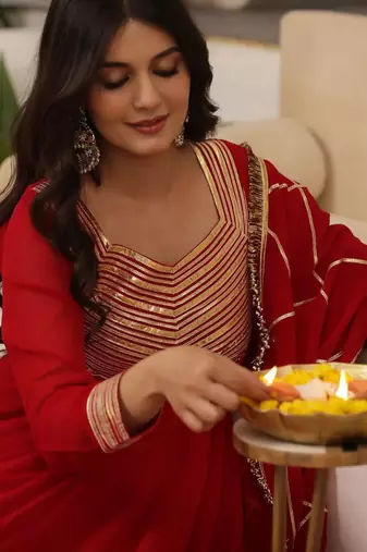 Red embroidered georgette anarkali