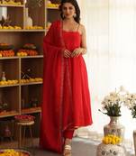 Red plain cotton anarkali