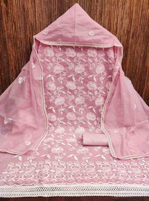 Women's pink embroidered dress material 4