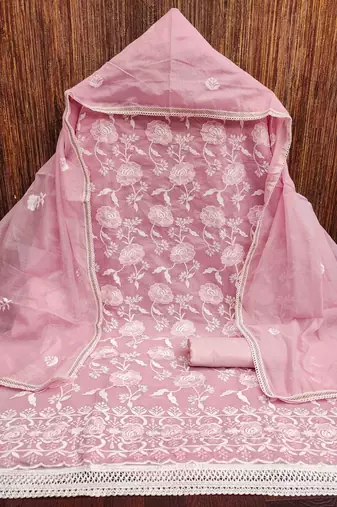 Women's pink embroidered dress material