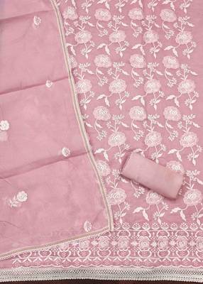Women's pink embroidered dress material 5