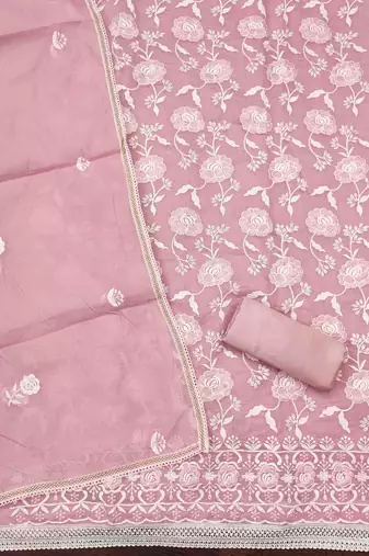 Women's pink embroidered dress material