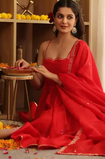 Red plain cotton anarkali