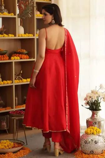 Red plain cotton anarkali
