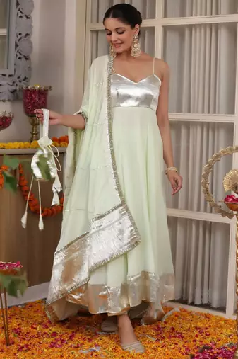 White plain georgette anarkali