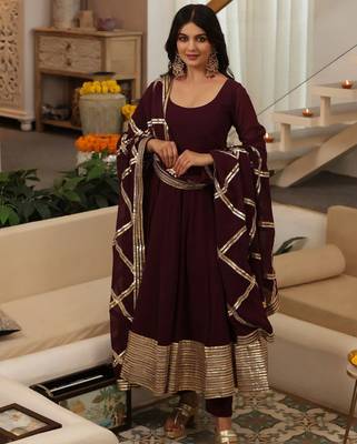 Burgundy plain georgette anarkali 1