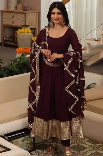 Burgundy plain georgette anarkali