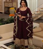 Burgundy plain georgette anarkali