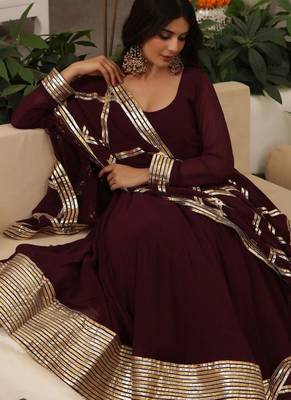 Burgundy plain georgette anarkali 2