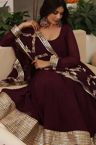 Burgundy plain georgette anarkali