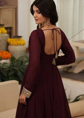 Burgundy plain georgette anarkali 3