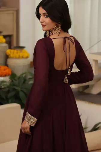 Burgundy plain georgette anarkali