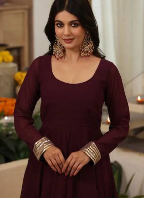 Burgundy plain georgette anarkali 4