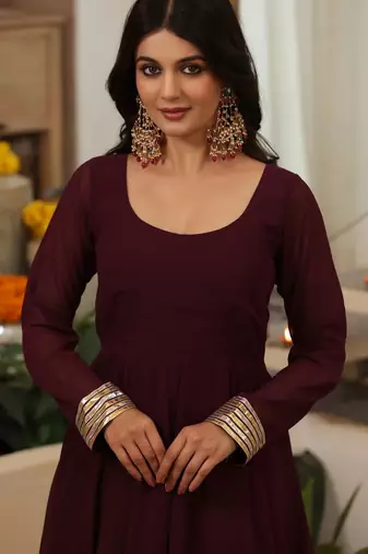 Burgundy plain georgette anarkali
