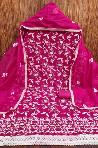 Women's magenta embroidered dress material