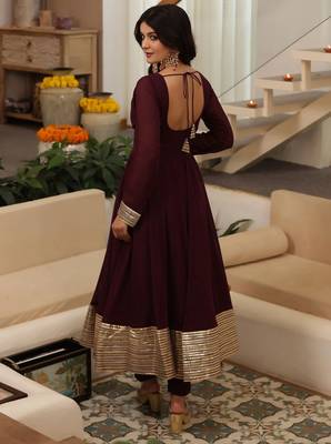 Burgundy plain georgette anarkali 5