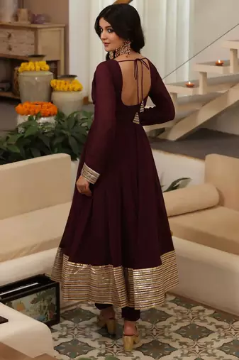 Burgundy plain georgette anarkali