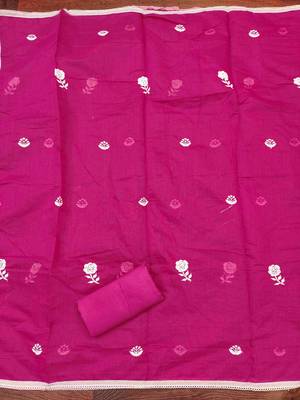Women's magenta embroidered dress material 5