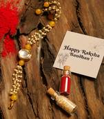 Yellow beaded kundan rakhi